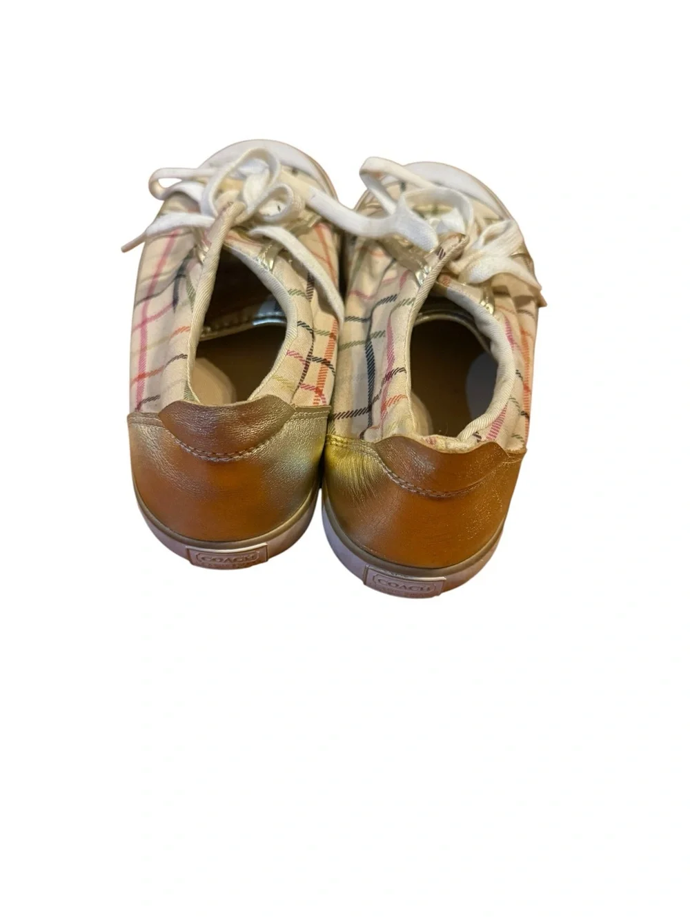 Coach Barrett Plaid Sneakers in Beige and Gold